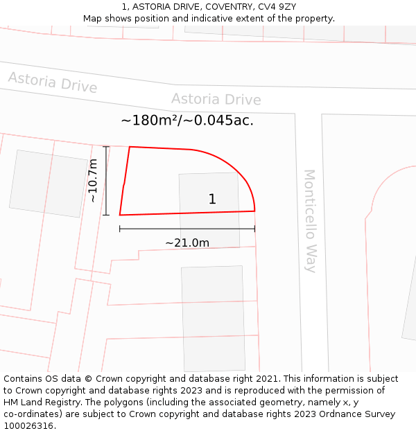 1, ASTORIA DRIVE, COVENTRY, CV4 9ZY: Plot and title map