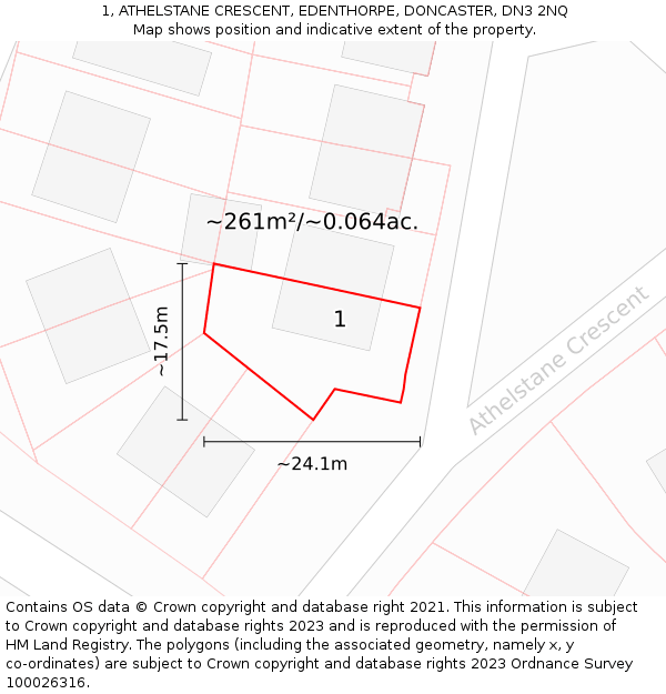 1, ATHELSTANE CRESCENT, EDENTHORPE, DONCASTER, DN3 2NQ: Plot and title map