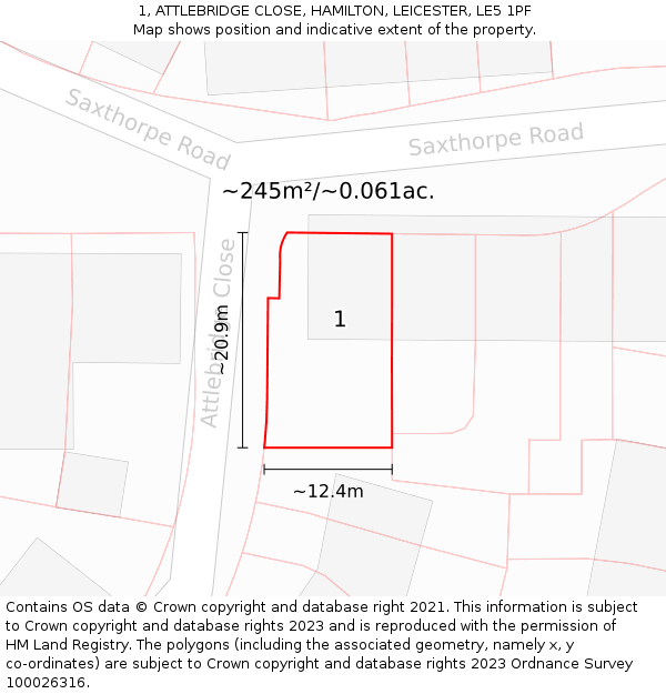 1, ATTLEBRIDGE CLOSE, HAMILTON, LEICESTER, LE5 1PF: Plot and title map