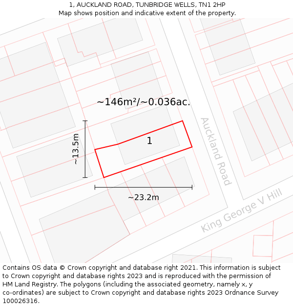 1, AUCKLAND ROAD, TUNBRIDGE WELLS, TN1 2HP: Plot and title map