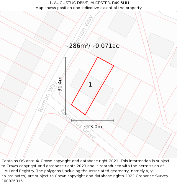 1, AUGUSTUS DRIVE, ALCESTER, B49 5HH: Plot and title map