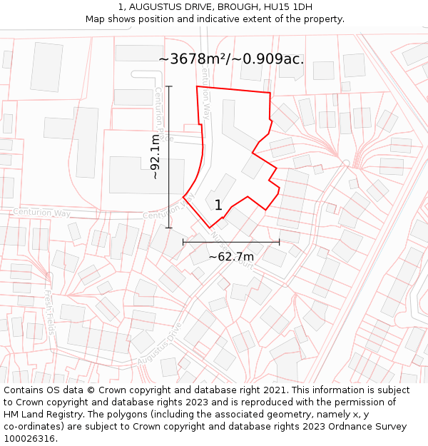 1, AUGUSTUS DRIVE, BROUGH, HU15 1DH: Plot and title map
