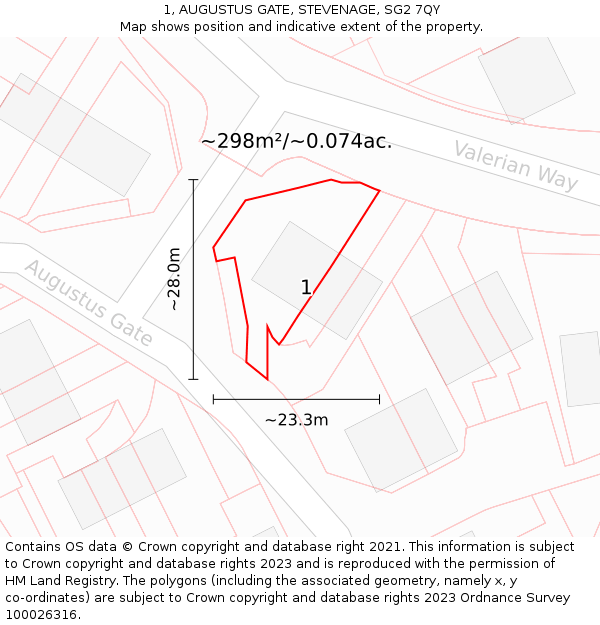 1, AUGUSTUS GATE, STEVENAGE, SG2 7QY: Plot and title map