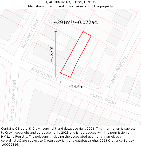 1, AUSTIN ROAD, LUTON, LU3 1TY: Plot and title map
