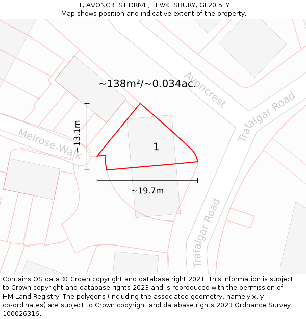1, AVONCREST DRIVE, TEWKESBURY, GL20 5FY: Plot and title map