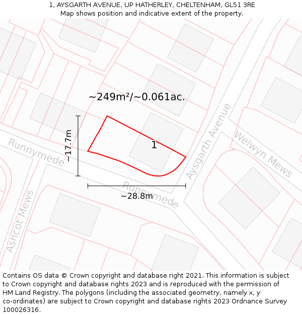 1, AYSGARTH AVENUE, UP HATHERLEY, CHELTENHAM, GL51 3RE: Plot and title map