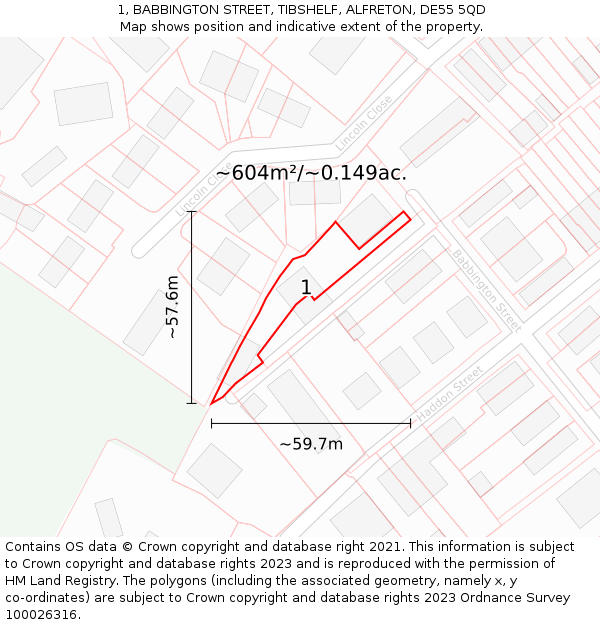 1, BABBINGTON STREET, TIBSHELF, ALFRETON, DE55 5QD: Plot and title map