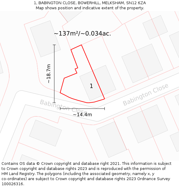 1, BABINGTON CLOSE, BOWERHILL, MELKSHAM, SN12 6ZA: Plot and title map