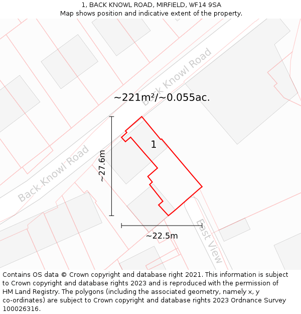 1, BACK KNOWL ROAD, MIRFIELD, WF14 9SA: Plot and title map