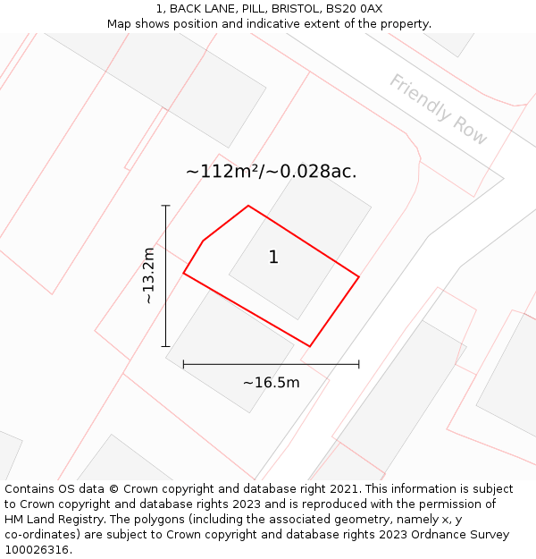 1, BACK LANE, PILL, BRISTOL, BS20 0AX: Plot and title map