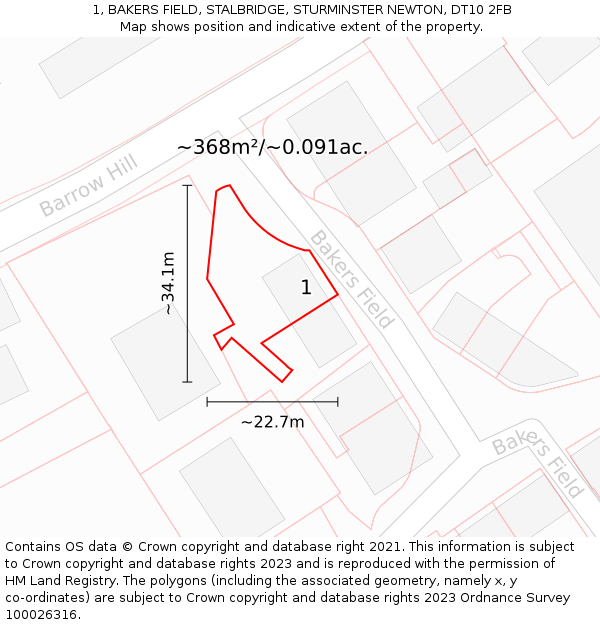 1, BAKERS FIELD, STALBRIDGE, STURMINSTER NEWTON, DT10 2FB: Plot and title map