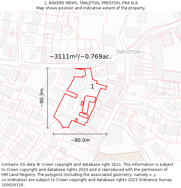 1, BAKERS MEWS, TARLETON, PRESTON, PR4 6LS: Plot and title map