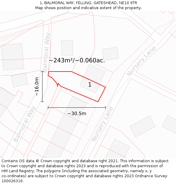1, BALMORAL WAY, FELLING, GATESHEAD, NE10 9TR: Plot and title map