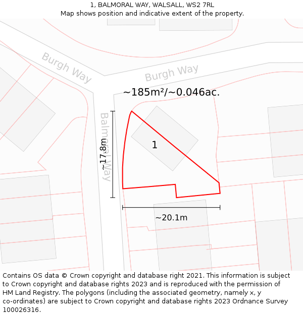 1, BALMORAL WAY, WALSALL, WS2 7RL: Plot and title map
