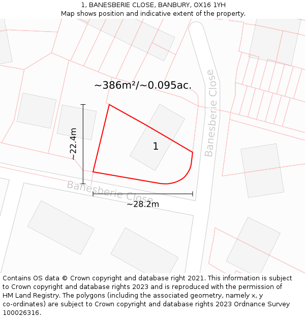 1, BANESBERIE CLOSE, BANBURY, OX16 1YH: Plot and title map