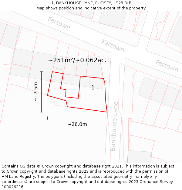 1, BANKHOUSE LANE, PUDSEY, LS28 8LR: Plot and title map