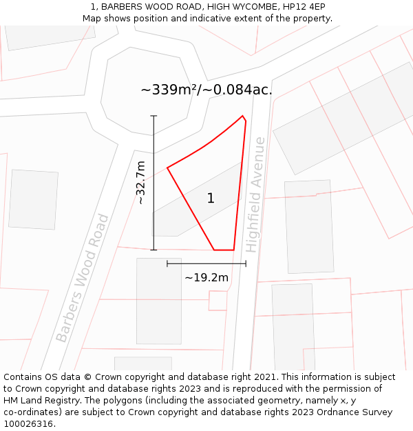 1, BARBERS WOOD ROAD, HIGH WYCOMBE, HP12 4EP: Plot and title map