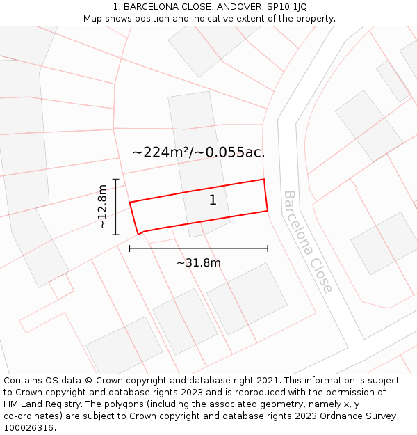 1, BARCELONA CLOSE, ANDOVER, SP10 1JQ: Plot and title map