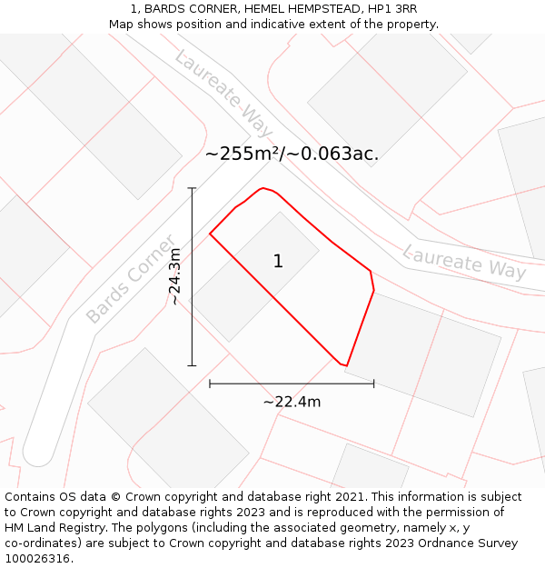 1, BARDS CORNER, HEMEL HEMPSTEAD, HP1 3RR: Plot and title map