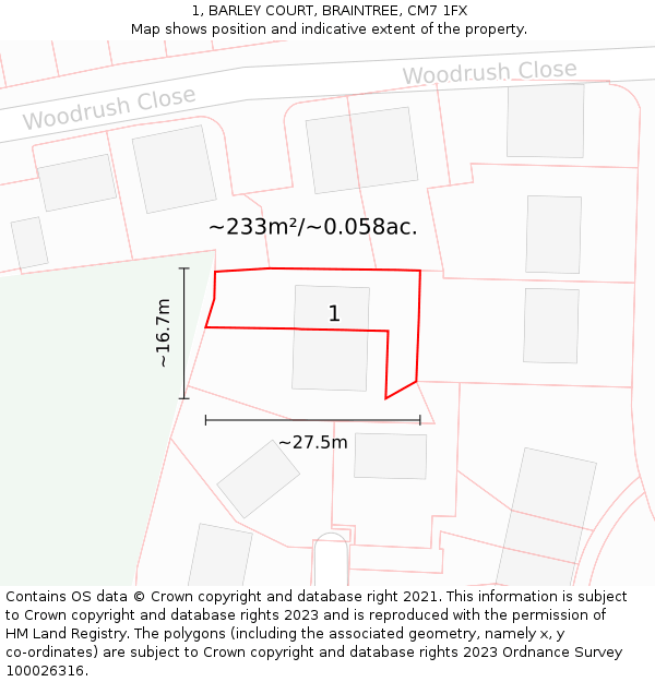 1, BARLEY COURT, BRAINTREE, CM7 1FX: Plot and title map