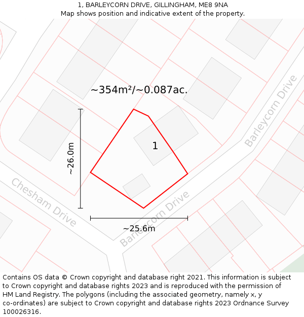 1, BARLEYCORN DRIVE, GILLINGHAM, ME8 9NA: Plot and title map