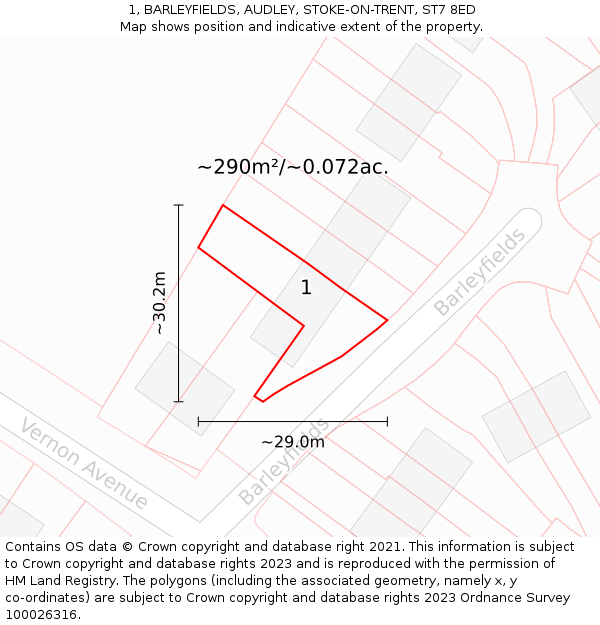 1, BARLEYFIELDS, AUDLEY, STOKE-ON-TRENT, ST7 8ED: Plot and title map