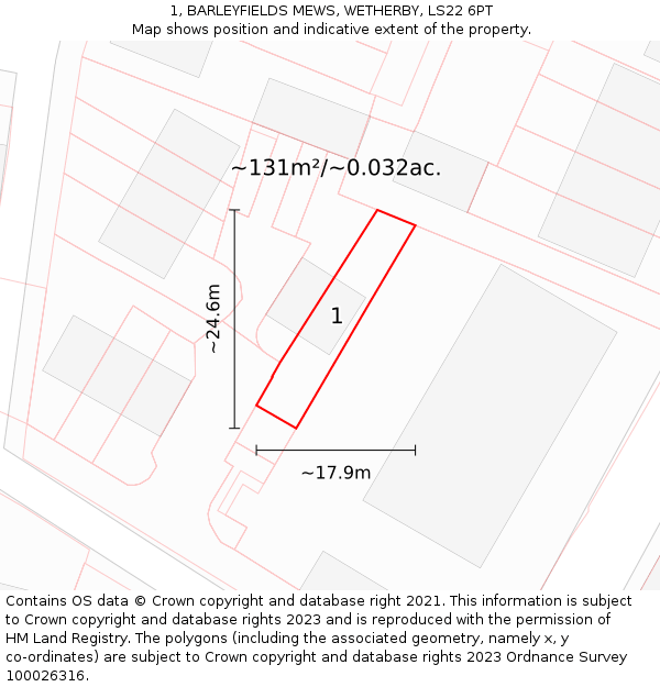 1, BARLEYFIELDS MEWS, WETHERBY, LS22 6PT: Plot and title map