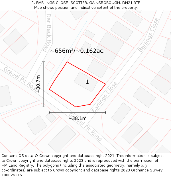 1, BARLINGS CLOSE, SCOTTER, GAINSBOROUGH, DN21 3TE: Plot and title map