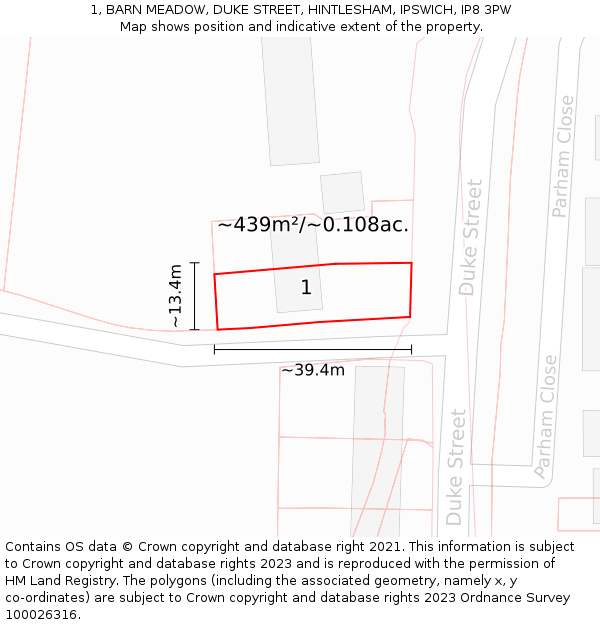 1, BARN MEADOW, DUKE STREET, HINTLESHAM, IPSWICH, IP8 3PW: Plot and title map
