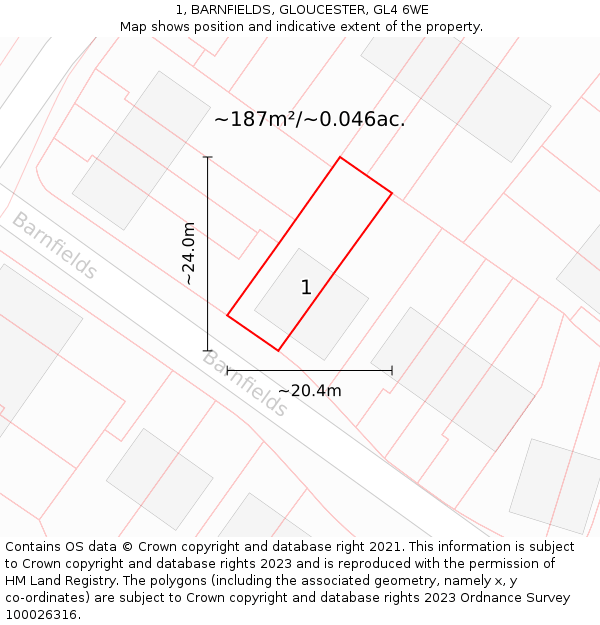1, BARNFIELDS, GLOUCESTER, GL4 6WE: Plot and title map