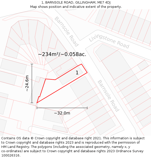 1, BARNSOLE ROAD, GILLINGHAM, ME7 4DJ: Plot and title map