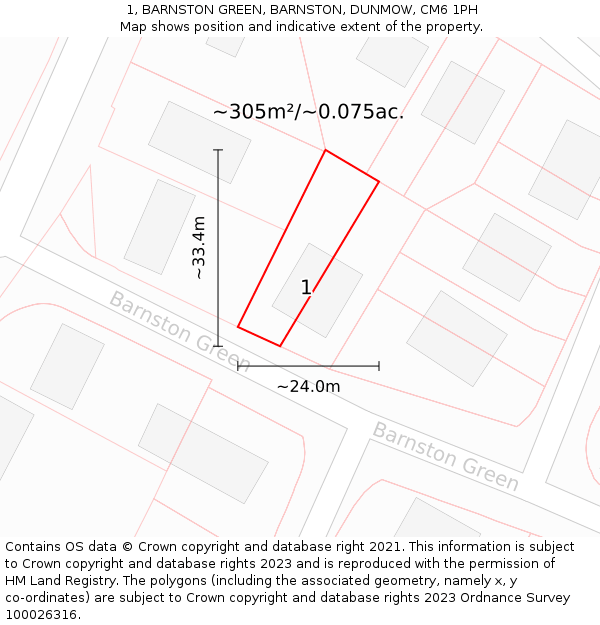 1, BARNSTON GREEN, BARNSTON, DUNMOW, CM6 1PH: Plot and title map