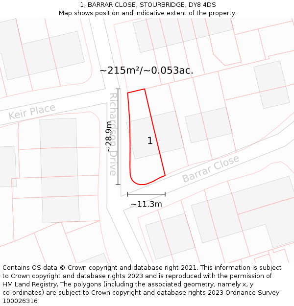 1, BARRAR CLOSE, STOURBRIDGE, DY8 4DS: Plot and title map