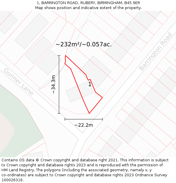 1, BARRINGTON ROAD, RUBERY, BIRMINGHAM, B45 9ER: Plot and title map