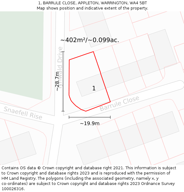 1, BARRULE CLOSE, APPLETON, WARRINGTON, WA4 5BT: Plot and title map