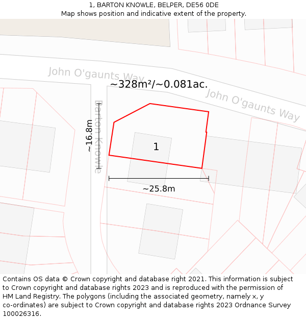 1, BARTON KNOWLE, BELPER, DE56 0DE: Plot and title map