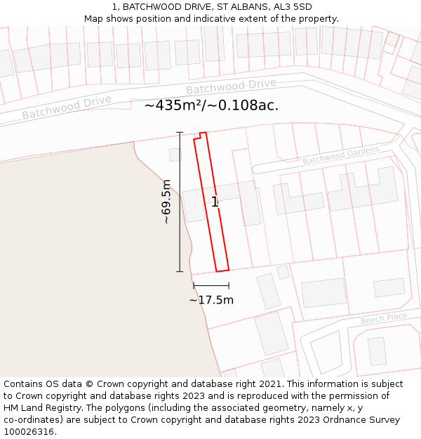 1, BATCHWOOD DRIVE, ST ALBANS, AL3 5SD: Plot and title map