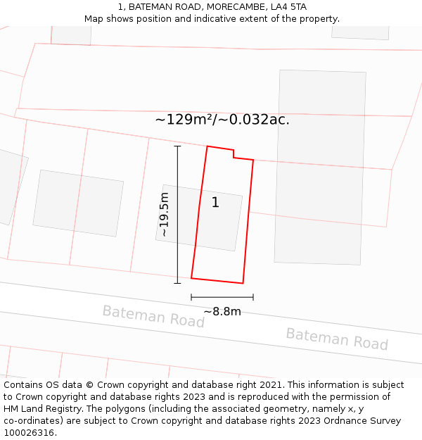 1, BATEMAN ROAD, MORECAMBE, LA4 5TA: Plot and title map