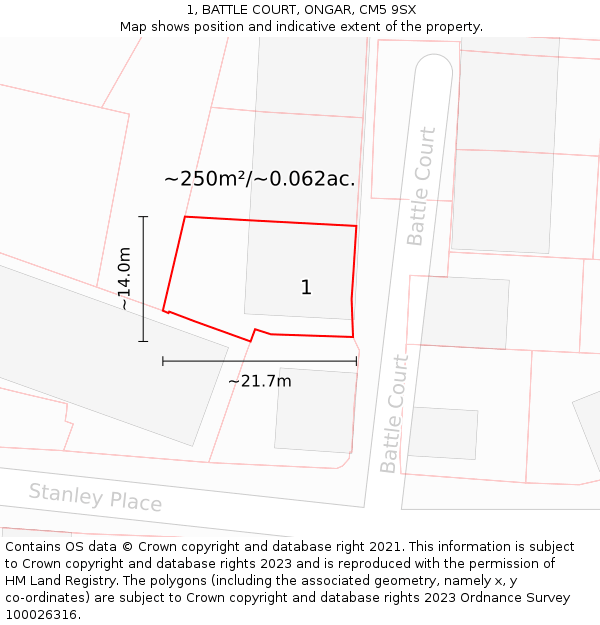 1, BATTLE COURT, ONGAR, CM5 9SX: Plot and title map