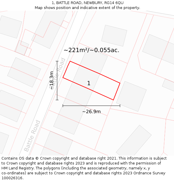 1, BATTLE ROAD, NEWBURY, RG14 6QU: Plot and title map
