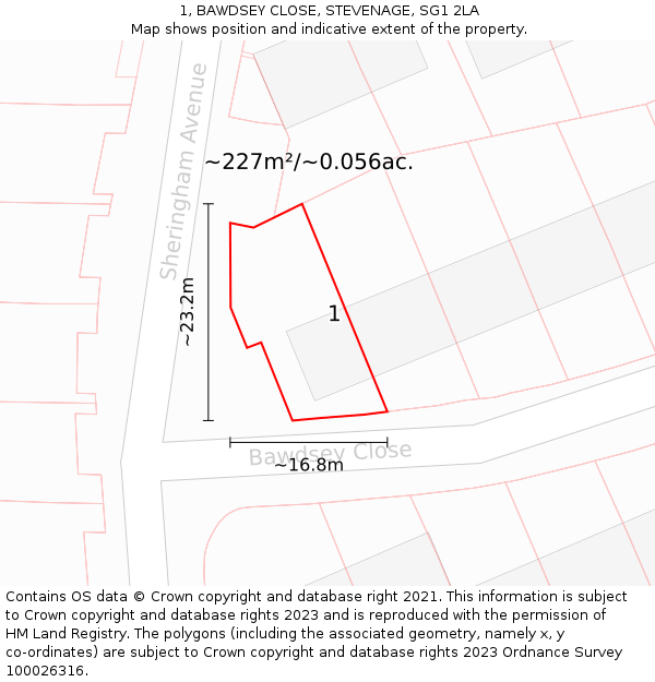 1, BAWDSEY CLOSE, STEVENAGE, SG1 2LA: Plot and title map
