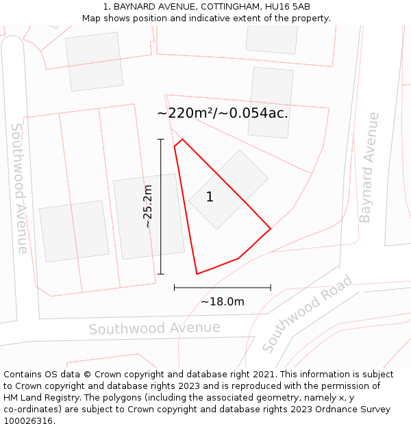 1, BAYNARD AVENUE, COTTINGHAM, HU16 5AB: Plot and title map