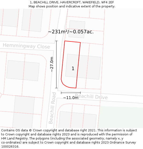 1, BEACHILL DRIVE, HAVERCROFT, WAKEFIELD, WF4 2EF: Plot and title map