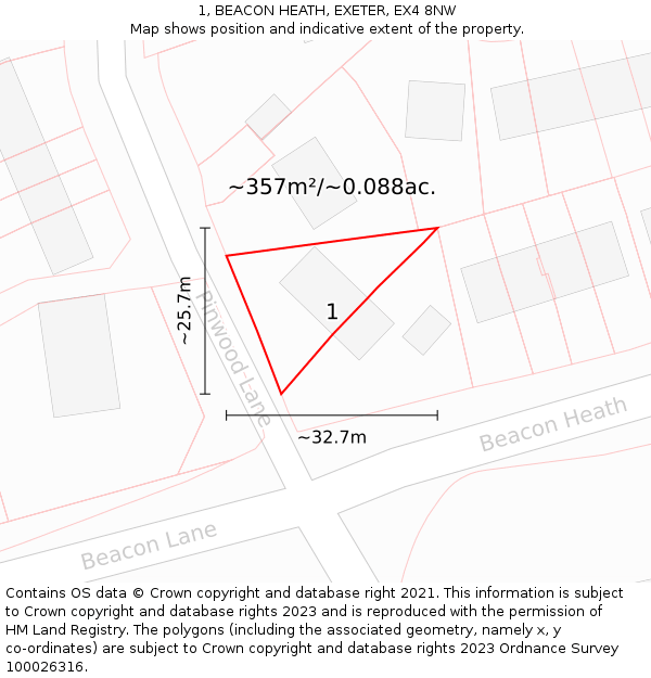 1, BEACON HEATH, EXETER, EX4 8NW: Plot and title map