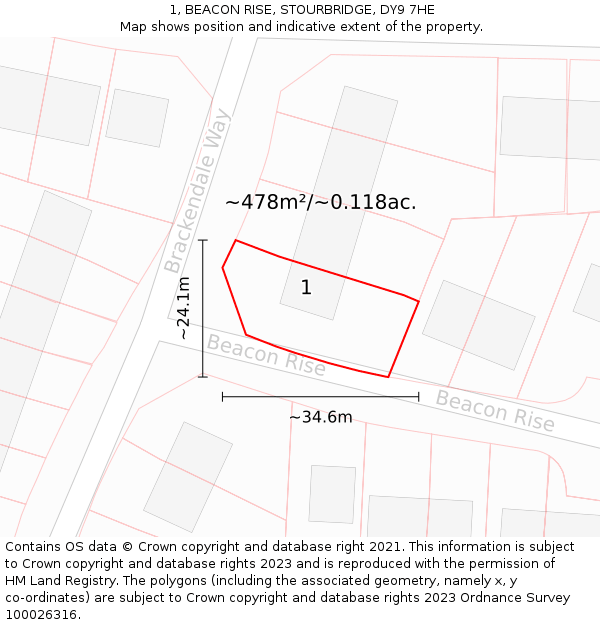 1, BEACON RISE, STOURBRIDGE, DY9 7HE: Plot and title map