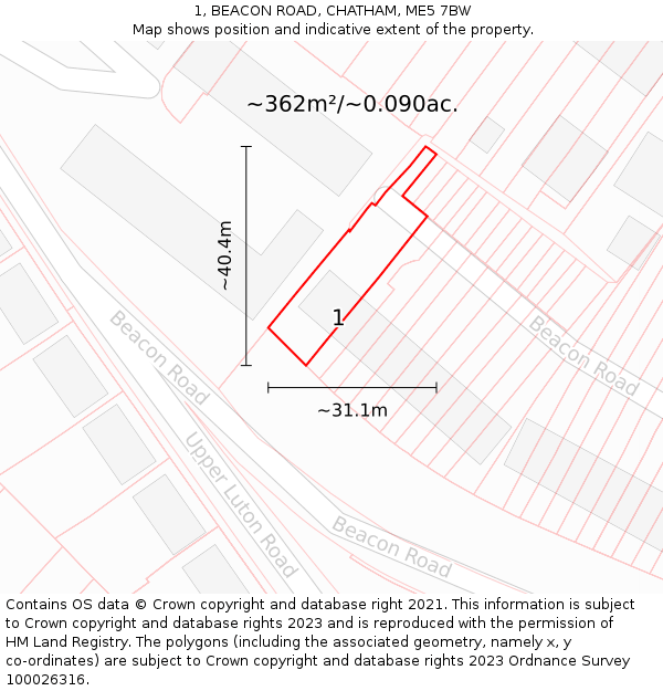 1, BEACON ROAD, CHATHAM, ME5 7BW: Plot and title map
