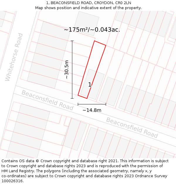 1, BEACONSFIELD ROAD, CROYDON, CR0 2LN: Plot and title map