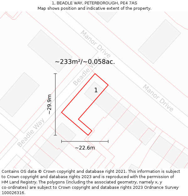 1, BEADLE WAY, PETERBOROUGH, PE4 7AS: Plot and title map