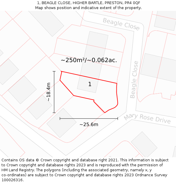 1, BEAGLE CLOSE, HIGHER BARTLE, PRESTON, PR4 0QF: Plot and title map