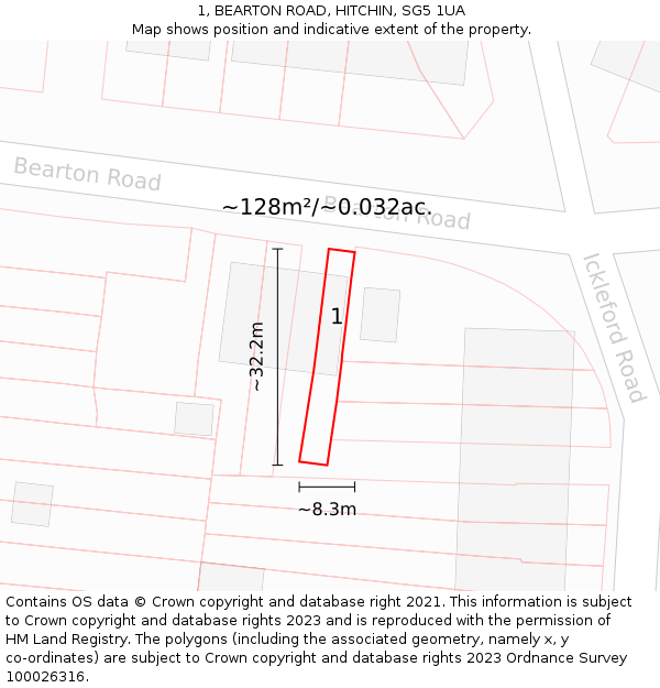 1, BEARTON ROAD, HITCHIN, SG5 1UA: Plot and title map